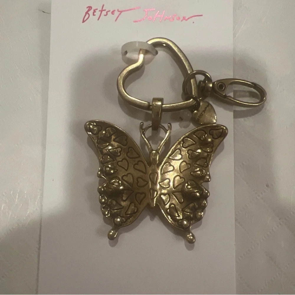 Betsey Johnson Butterfly Bag Charm Crystal Accents NWT Burnished Gold Tone Boho - Picture 7 of 8